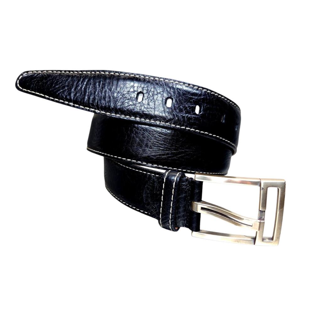 Martin Dingman Womens Leather Casual Dress Belt White‎ Stitch Sz 32 Made In USA